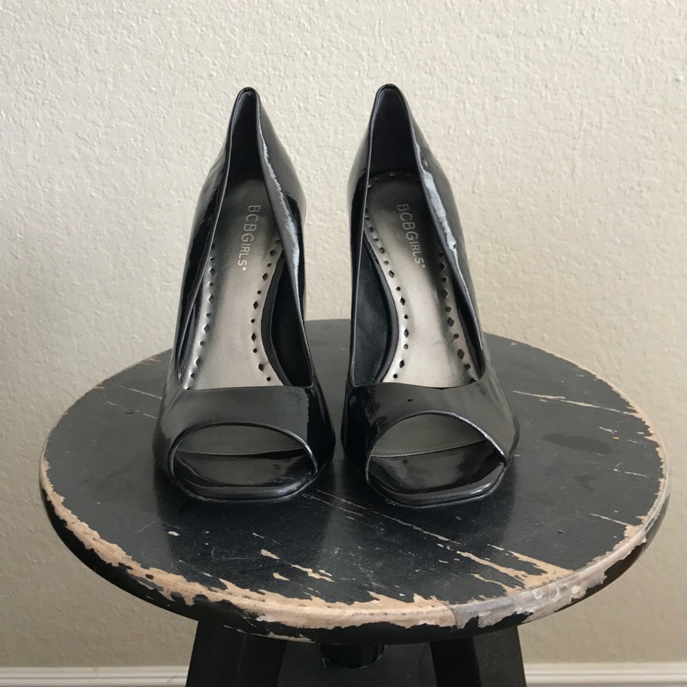 Patent leather heels.